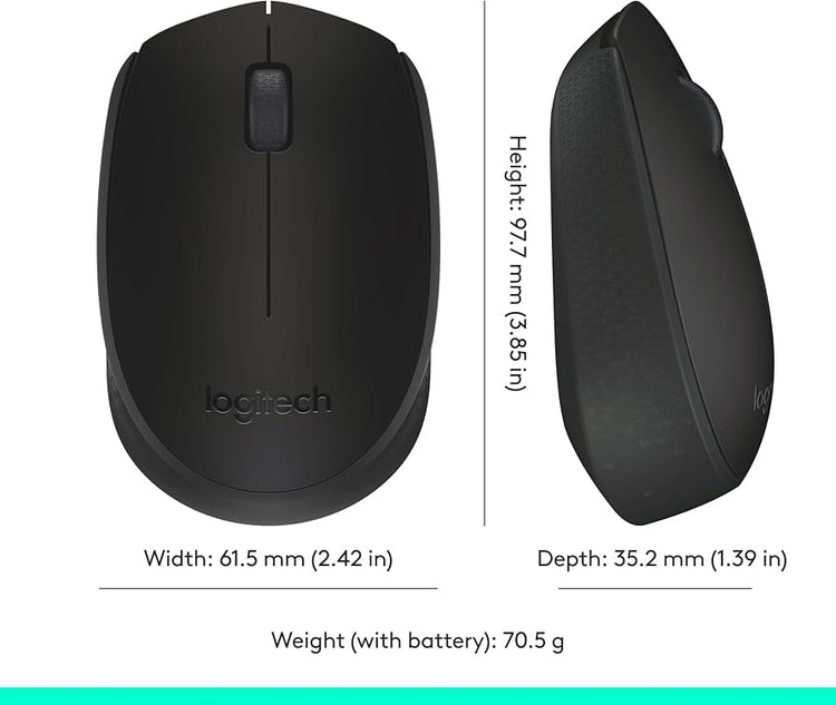 Logitech M171 Wireless Mouse for PC, Mac, Laptop, 2.4 GHz with USB Mini Receiver, Optical Tracking, 12-Months Battery Life, Ambidextrous - Black