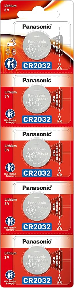 Panasonic CR2032 cr-2032 3V Coin Cell Lithium Battery (Pack of 5 Batteries)