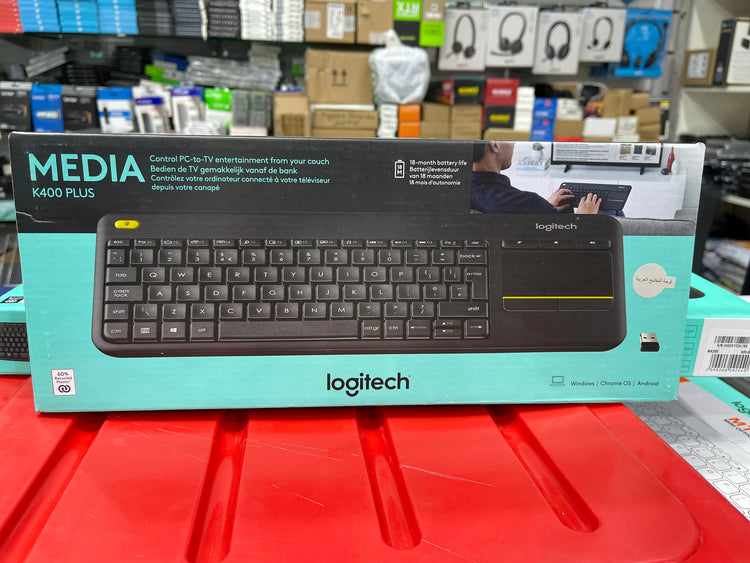 Logitech K400 Plus Wireless Touch TV Keyboard With Easy Media Control and Built-in Touchpad, HTPC Keyboard for PC-connected TV, Windows, Android, Chrome OS, Laptop, Tablet, US INT'L Layout - Black