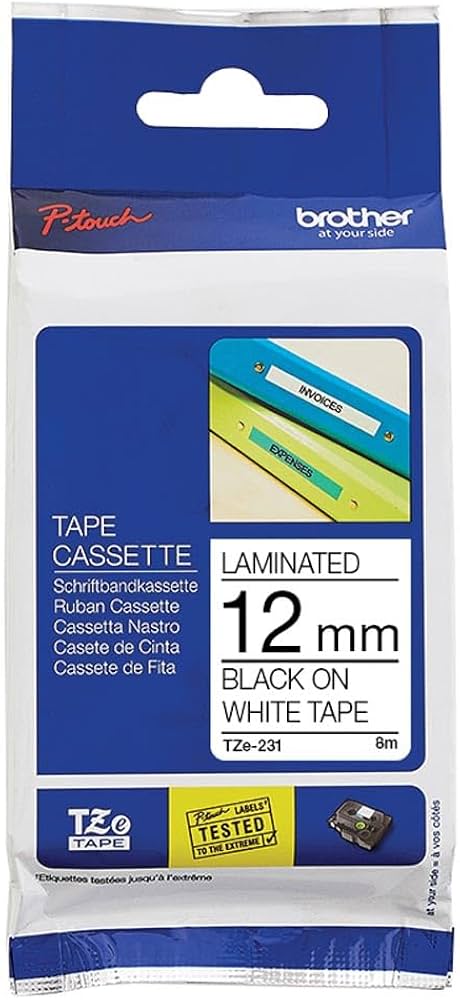 Brother Tze-231 Black On White Label Tape, 12 Mm Size