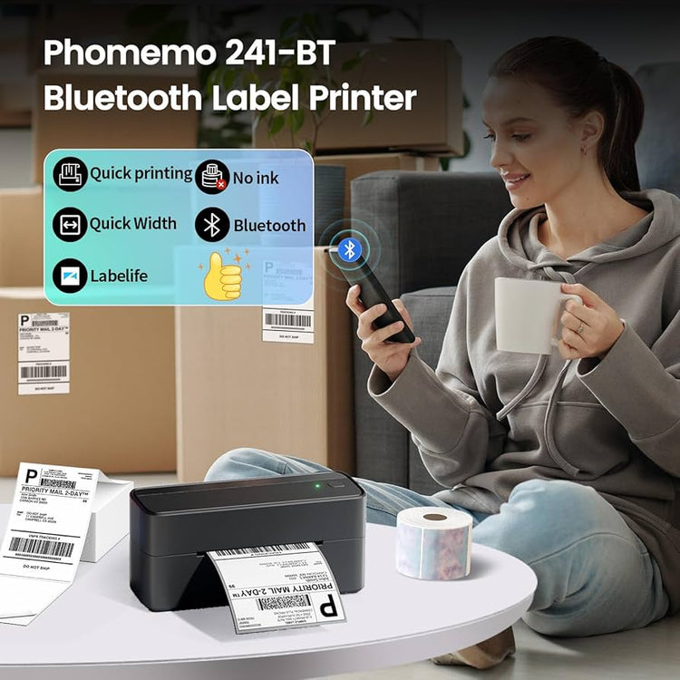 Phomemo Bluetooth Shipping Label Printer for Packages - 4x6 Thermal Label Printer for Small Business - Sticker Printer for Phone&PAD&PC