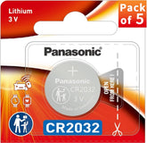 Panasonic CR2032 cr-2032 3V Coin Cell Lithium Battery (Pack of 5 Batteries)