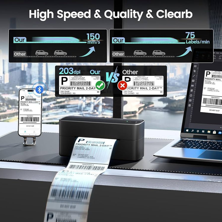 Phomemo Bluetooth Shipping Label Printer for Packages - 4x6 Thermal Label Printer for Small Business - Sticker Printer for Phone&PAD&PC