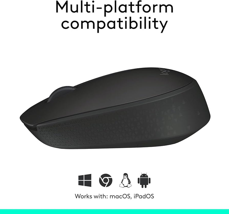 Logitech M171 Wireless Mouse for PC, Mac, Laptop, 2.4 GHz with USB Mini Receiver, Optical Tracking, 12-Months Battery Life, Ambidextrous - Black