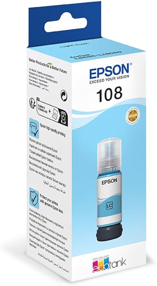 Epson 108 EcoTank Light Cyan ink bottle