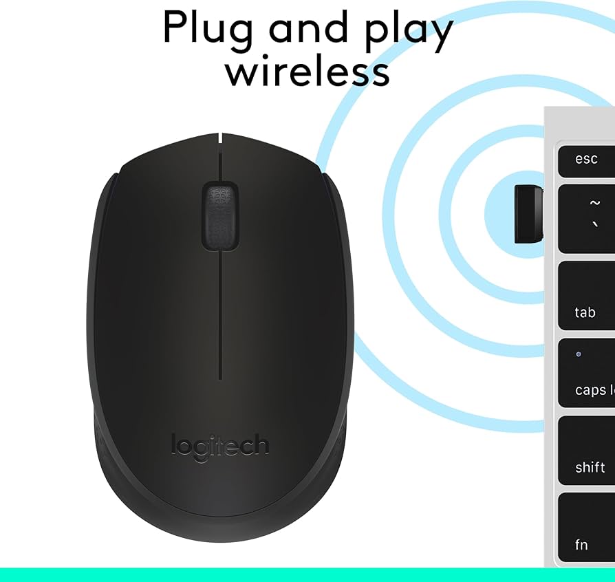 Logitech M171 Wireless Mouse for PC, Mac, Laptop, 2.4 GHz with USB Mini Receiver, Optical Tracking, 12-Months Battery Life, Ambidextrous - Black