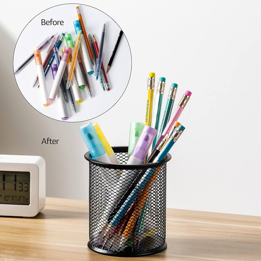 Wire Mesh Pen Cup, Pen Holder Black