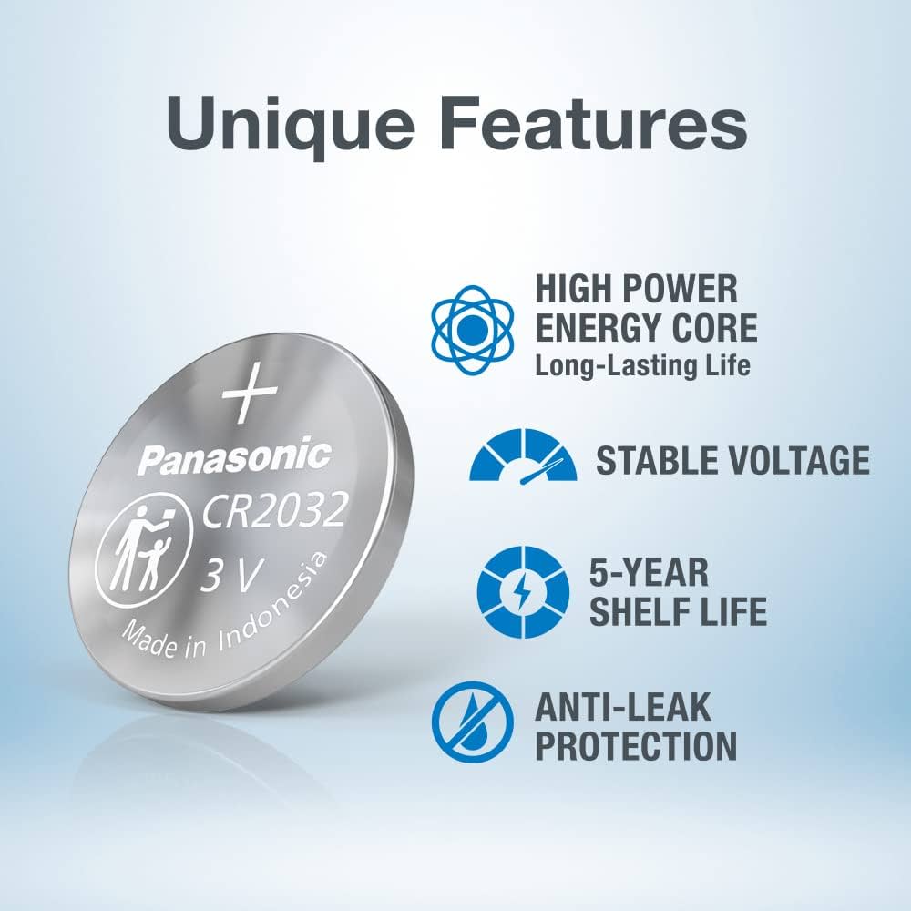 Panasonic CR2032 cr-2032 3V Coin Cell Lithium Battery (Pack of 5 Batteries)