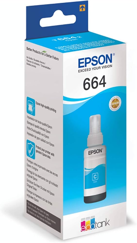 Epson T6642 Ecotank Ink Bottle, Cyan For Printer Refill, 70ml