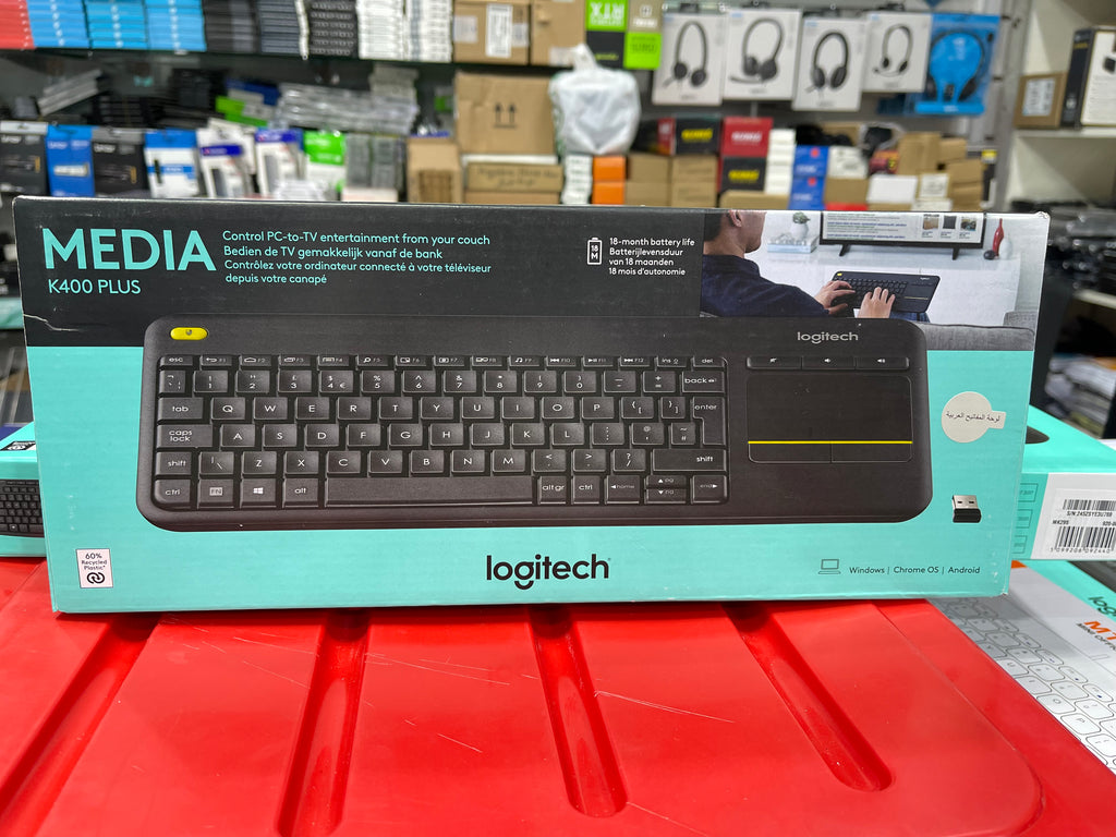 Logitech K400 Plus Wireless Touch TV Keyboard With Easy Media Control and Built-in Touchpad, HTPC Keyboard for PC-connected TV, Windows, Android, Chrome OS, Laptop, Tablet, US INT'L Layout - Black