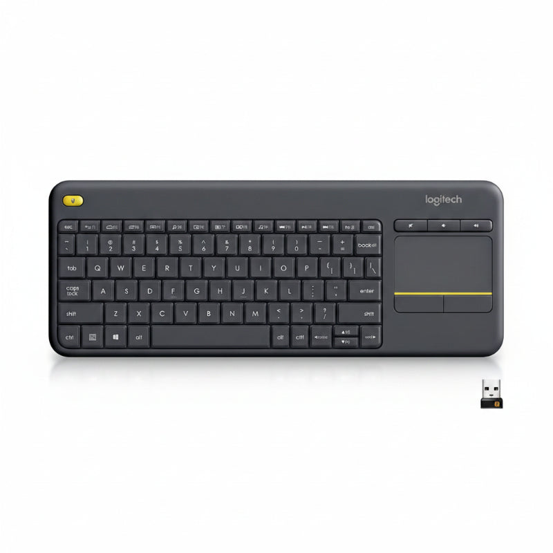 Logitech K400 Plus Wireless Touch TV Keyboard With Easy Media Control and Built-in Touchpad, HTPC Keyboard for PC-connected TV, Windows, Android, Chrome OS, Laptop, Tablet, US INT'L Layout - Black