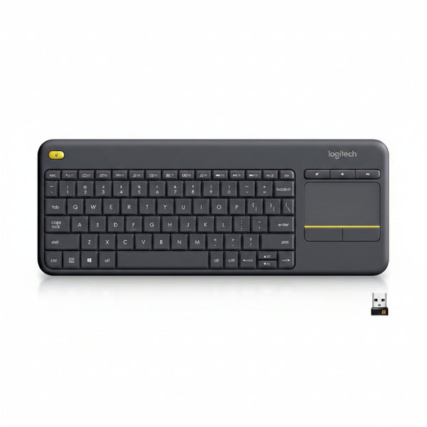 Logitech K400 Plus Wireless Touch TV Keyboard With Easy Media Control and Built-in Touchpad, HTPC Keyboard for PC-connected TV, Windows, Android, Chrome OS, Laptop, Tablet, US INT'L Layout - Black