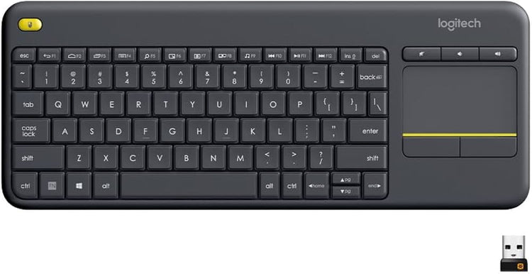 Logitech K400 Plus Wireless Touch TV Keyboard With Easy Media Control and Built-in Touchpad, HTPC Keyboard for PC-connected TV, Windows, Android, Chrome OS, Laptop, Tablet, US INT'L Layout - Black