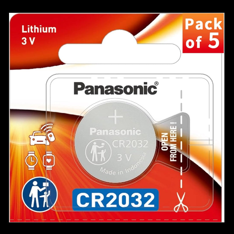 Panasonic CR2032 cr-2032 3V Coin Cell Lithium Battery (Pack of 5 Batteries)