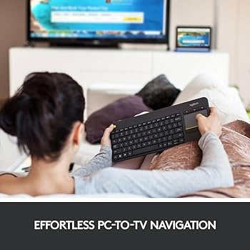 Logitech K400 Plus Wireless Touch TV Keyboard With Easy Media Control and Built-in Touchpad, HTPC Keyboard for PC-connected TV, Windows, Android, Chrome OS, Laptop, Tablet, US INT'L Layout - Black