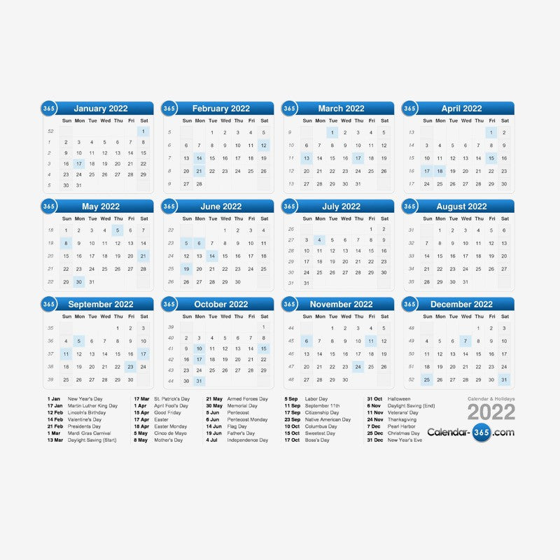 Year To View Calendar 2022 KFYC122